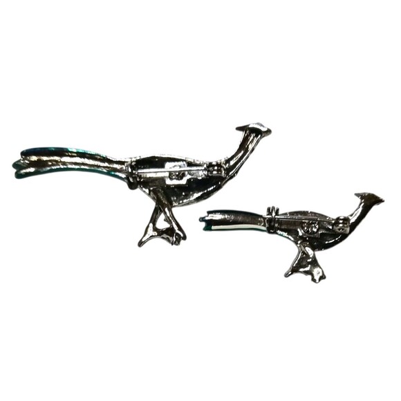 Vintage Set of 2 Roadrunner Bird Enamel & Rhinestones Brooch Pins Silver Tone - Picture 2 of 2
